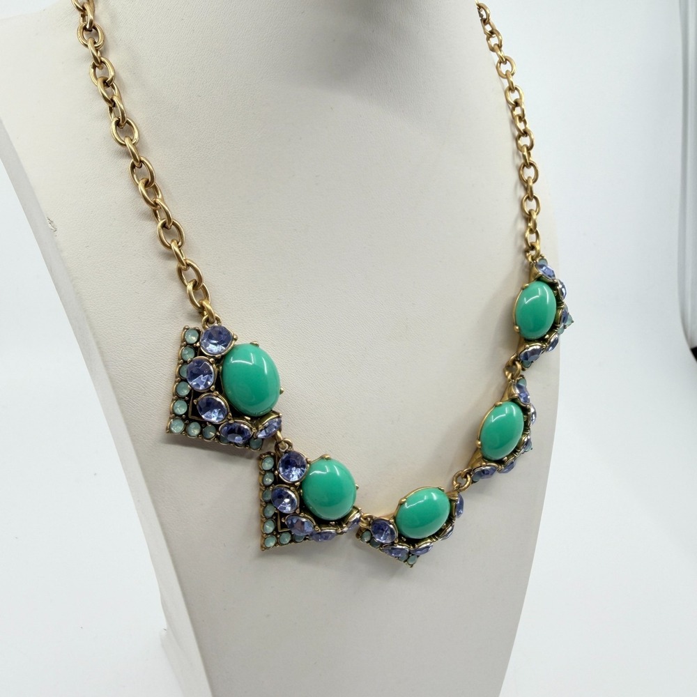Vintage J.Crew Green Cabochon Lavender Rhinestone Statement Choker Necklace - Picture 5 of 14